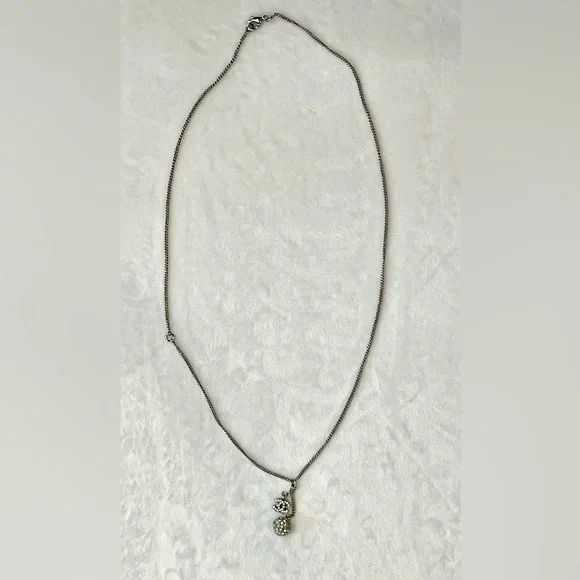 CHANEL Paladium Plated and Strass CC &Ball Drop Pendant Necklace, 23.5”, EUC